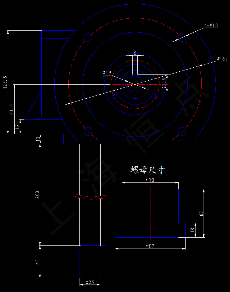 SWLD5-2B-I 絲杆升降機[配銅螺母及電機法蘭]外型尺寸CAD圖紙