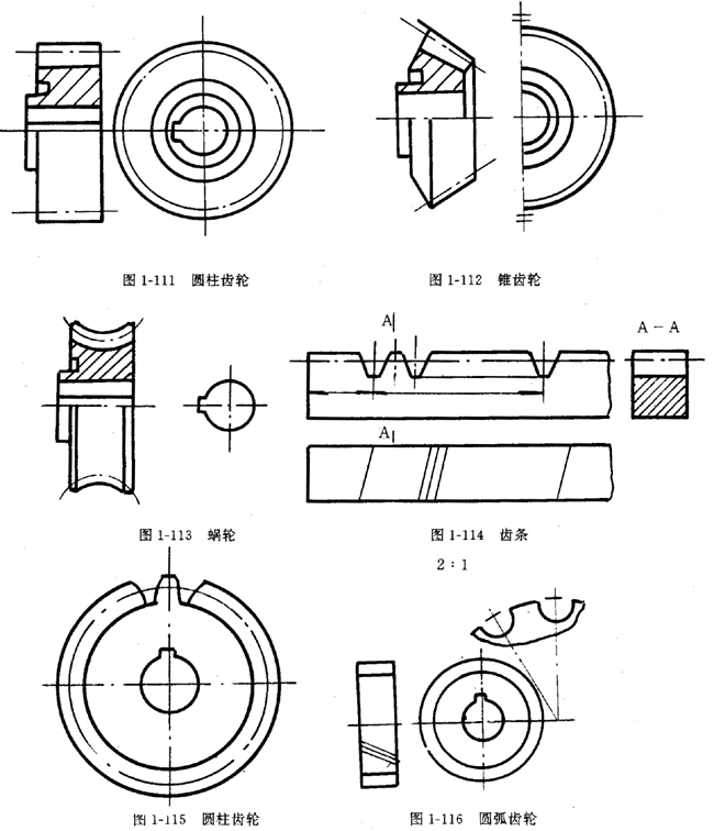 鏈輪的畫法、齒輪、蝸輪、蝸杆齧合畫法