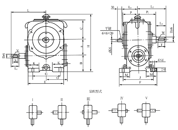 圓柱蝸杆減速器的外形、安裝尺寸及裝配形式